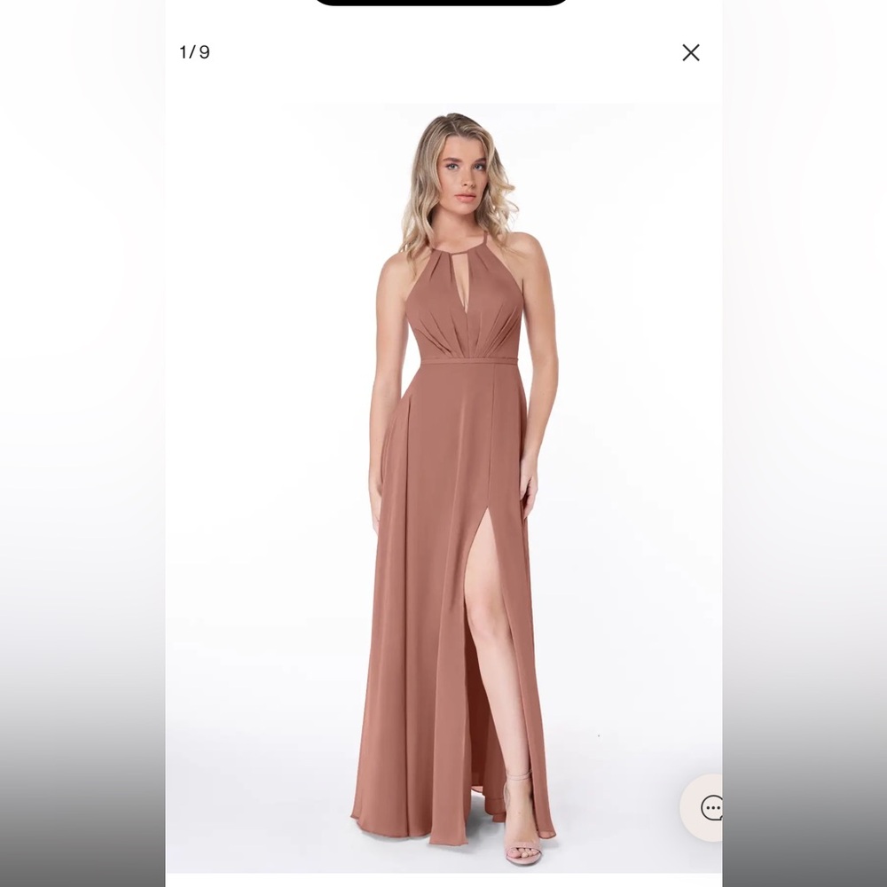 Azazie Halter Neck Maxi Dress in Brown